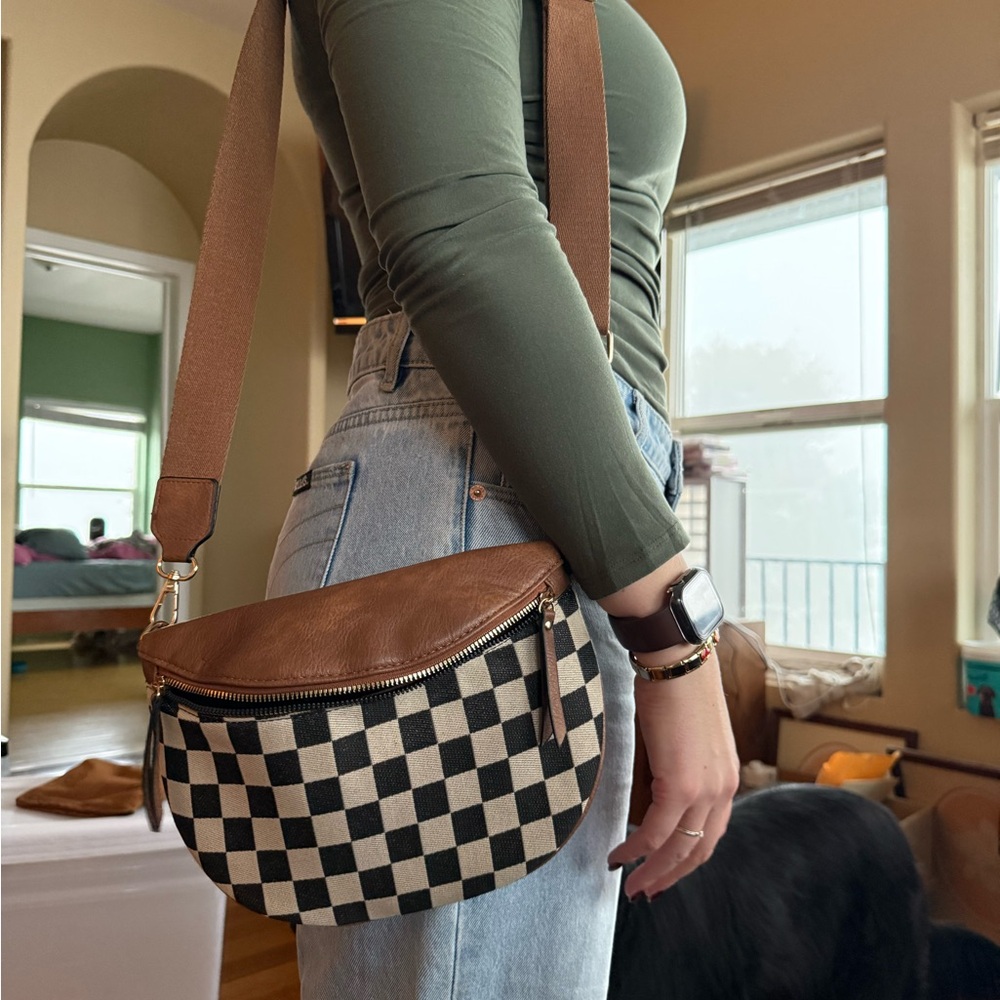 Stylish Brown and Black Checkered Women's Bag
